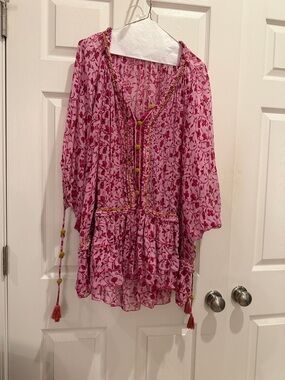 Poupette St. Barth Pink Floral Peasant Tunic